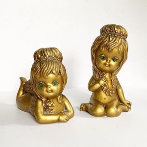 Two golden “Made in Japan” angels. Mod and kitschy